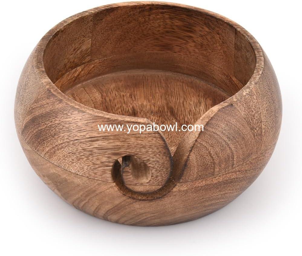 OEM Wooden Yarn Bowl Hand Made from Premium Mango Wood for Knitting and Crochet - 6
