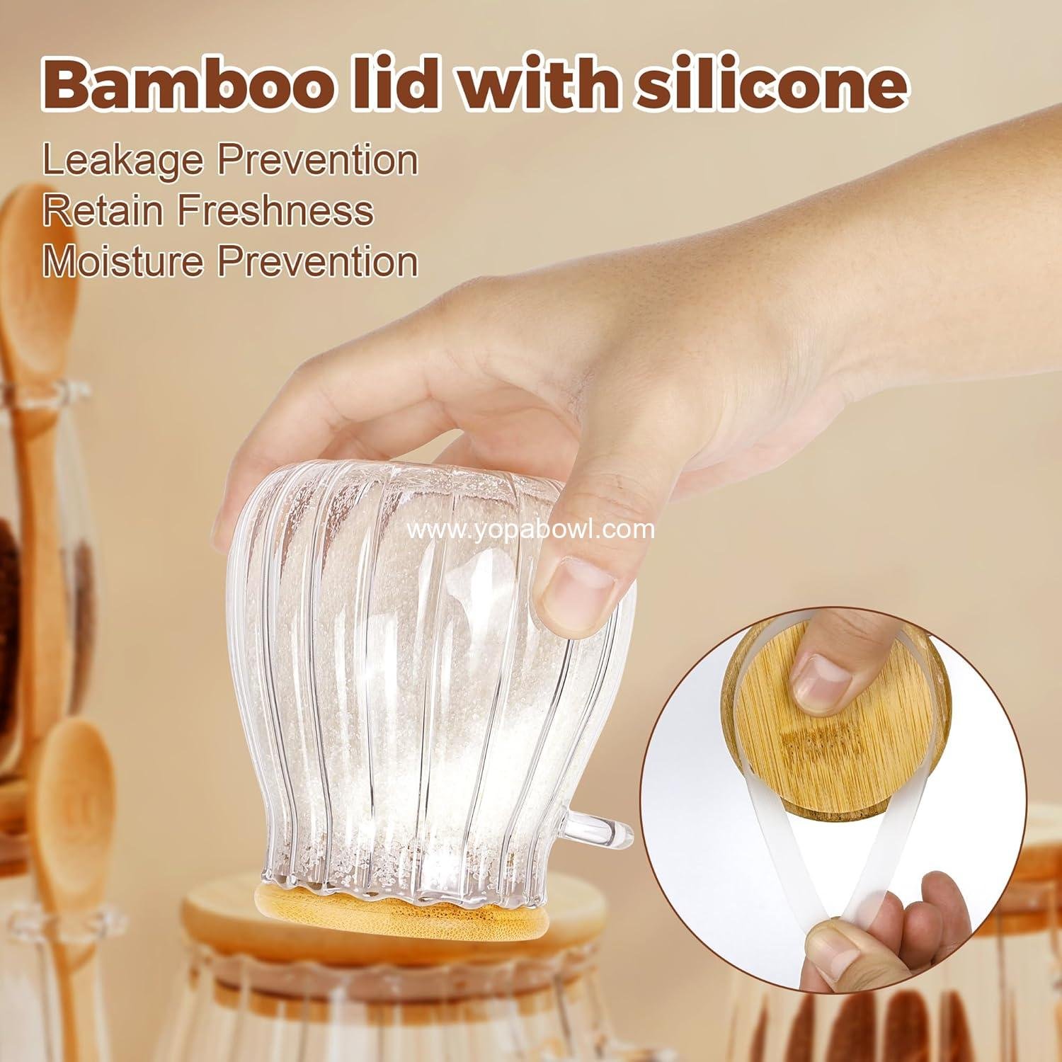 Wholesale Sugar Container with Bamboo Lid and Spoon, 15 oz Glass Sugar Bowl for Coffee Bar Accessories and Kitchen Decor - Refillable Design, Factory