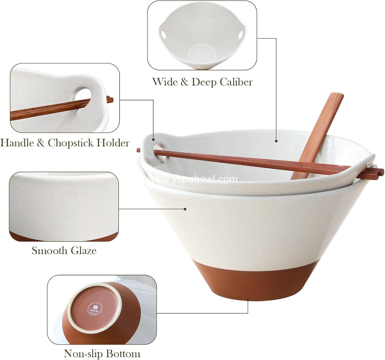 OEM 42 oz Ceramic Ramen Bowl Set with Wooden Spoon & Chopsticks, Japanese Style Soup Bowls for Ramen, Pho, Noodles – Set of 2, Microwave & Oven Safe – TARA Series (White and Khaki) Factory OEM 42 oz Ceramic Ramen Bowl Set with Wooden Spoon & Chopsticks, Japanese Style Soup Bowls for Ramen, Pho, Noodles – Set of 2, Microwave & Oven Safe – TARA Series (White and Khaki) Factory