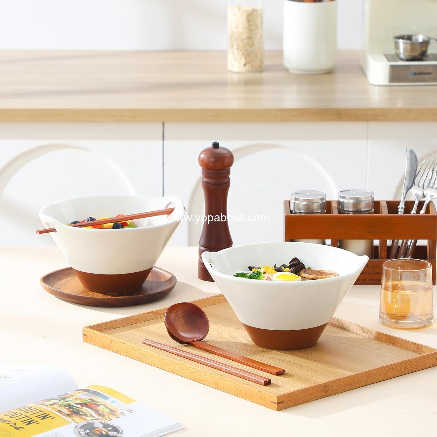 OEM 42 oz Ceramic Ramen Bowl Set with Wooden Spoon & Chopsticks, Japanese Style Soup Bowls for Ramen, Pho, Noodles – Set of 2, Microwave & Oven Safe – TARA Series (White and Khaki) Factory OEM 42 oz Ceramic Ramen Bowl Set with Wooden Spoon & Chopsticks, Japanese Style Soup Bowls for Ramen, Pho, Noodles – Set of 2, Microwave & Oven Safe – TARA Series (White and Khaki) Factory