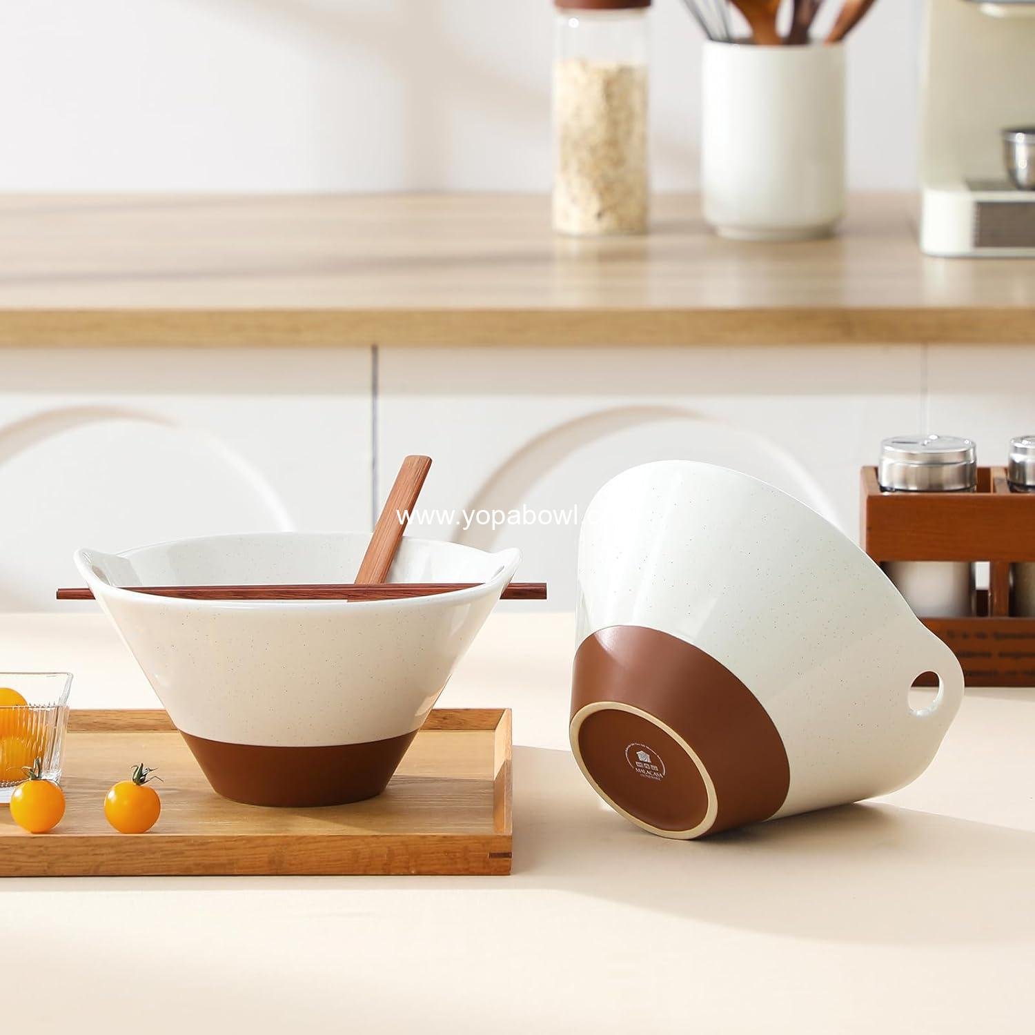 OEM 42 oz Ceramic Ramen Bowl Set with Wooden Spoon & Chopsticks, Japanese Style Soup Bowls for Ramen, Pho, Noodles – Set of 2, Microwave & Oven Safe – TARA Series (White and Khaki) Factory OEM 42 oz Ceramic Ramen Bowl Set with Wooden Spoon & Chopsticks, Japanese Style Soup Bowls for Ramen, Pho, Noodles – Set of 2, Microwave & Oven Safe – TARA Series (White and Khaki) Factory