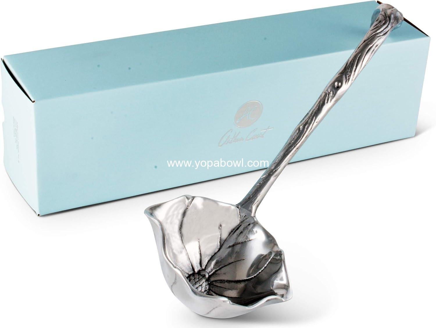 Arthur Court Aluminum Metal Magnolia Pattern Punch/Soup/Serving Ladle Silver Spout 12.5 inch Long