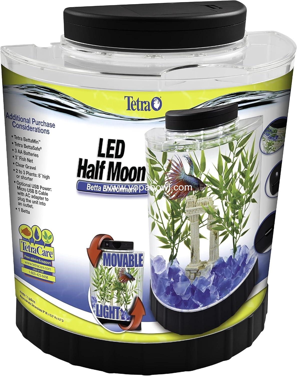 Wholesale 1 Gallon Half Moon Fish Tank with Movable LED Light for Betta and Goldfish Aquarium Factory