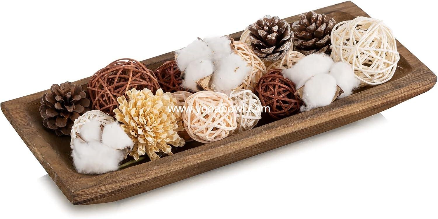 Hanobe Decorative Wooden Dough Bowl: Wood Bowl Decor for Entry Table Decor Coffee Table DecorDining Room Kitchen Decor, Brown