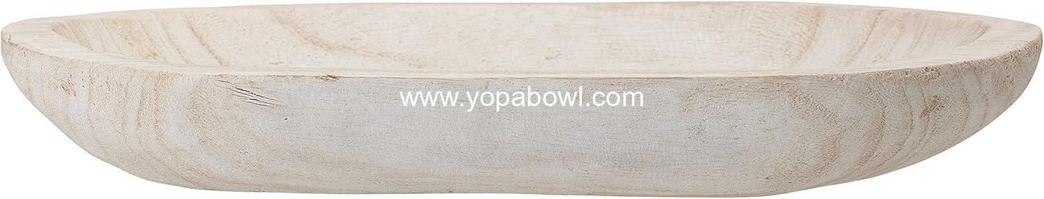 Bloomingville Hand-Carved Paulownia Wood Bowl with Whitewashed Finish