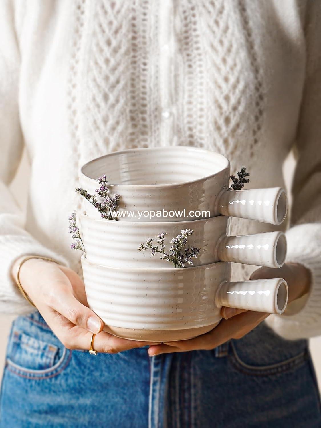 Wholesale 18 Ounce French Onion Soup Bowls with Handles for Chili and Beef Stew, Microwave and Dishwasher Safe, 5.5 Inch, Set of 4, Arctic White Factory