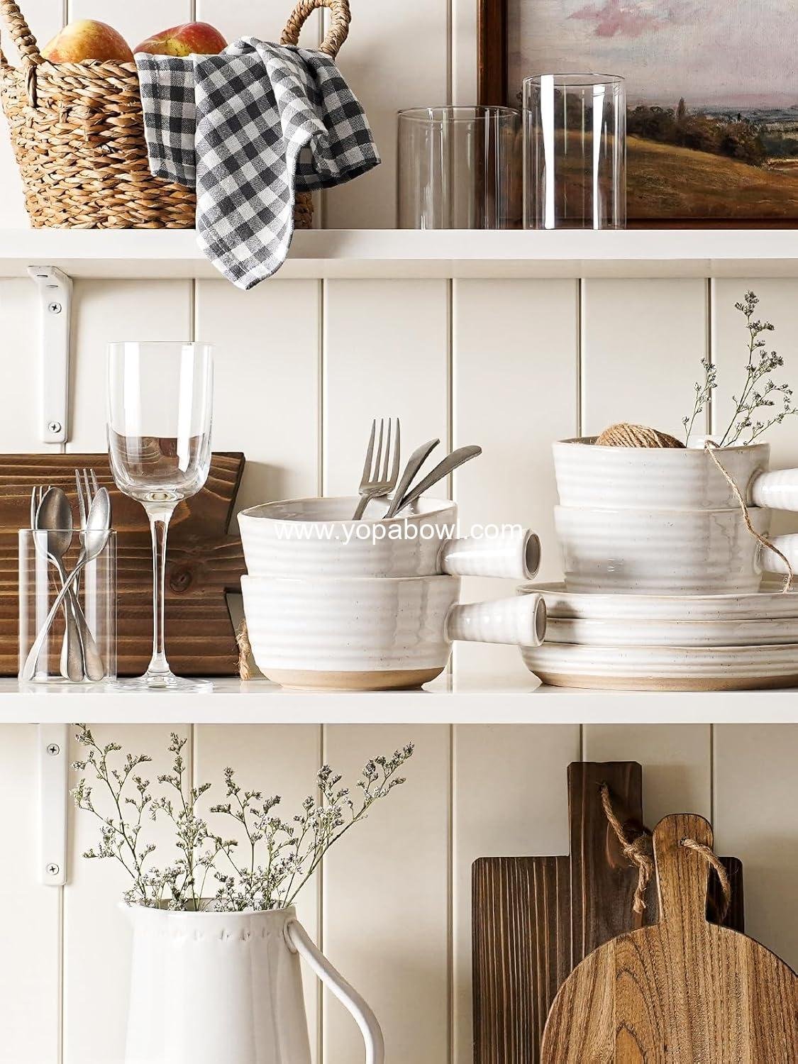 Wholesale 18 Ounce French Onion Soup Bowls with Handles for Chili and Beef Stew, Microwave and Dishwasher Safe, 5.5 Inch, Set of 4, Arctic White Factory