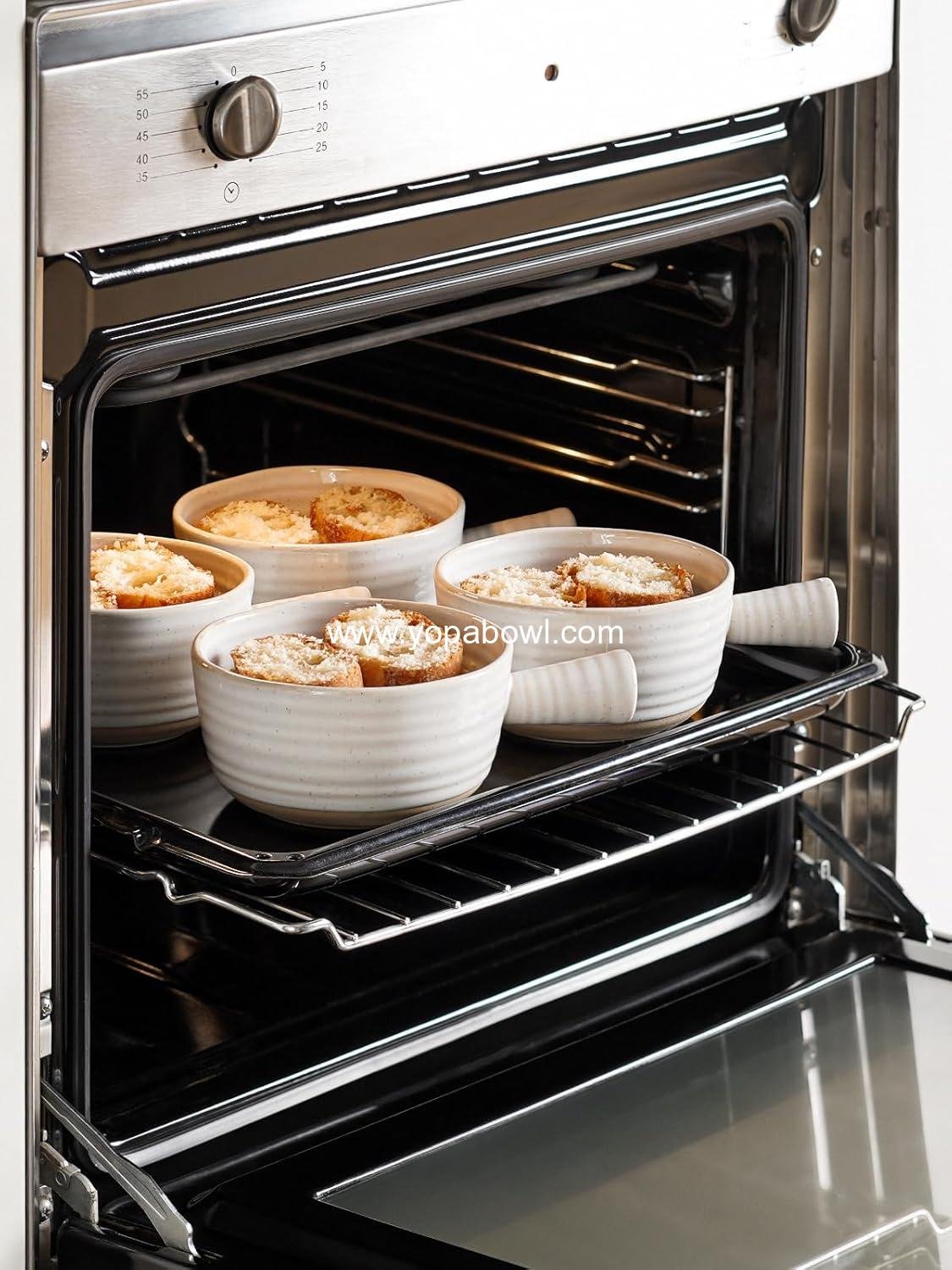 Wholesale 18 Ounce French Onion Soup Bowls with Handles for Chili and Beef Stew, Microwave and Dishwasher Safe, 5.5 Inch, Set of 4, Arctic White Factory