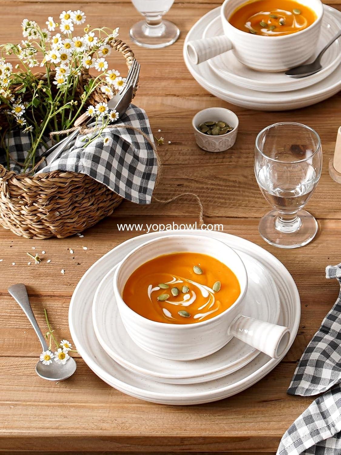 Wholesale 18 Ounce French Onion Soup Bowls with Handles for Chili and Beef Stew, Microwave and Dishwasher Safe, 5.5 Inch, Set of 4, Arctic White Factory