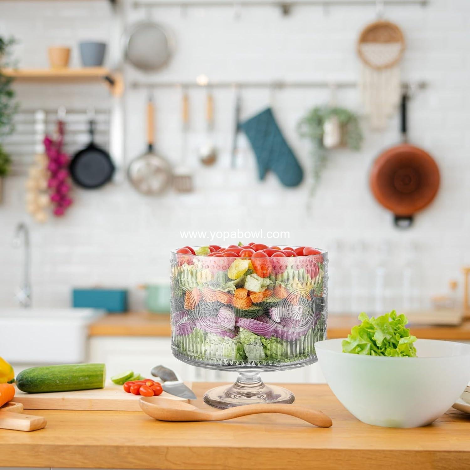 Wholesale Glass Trifle Bowl with Pedestal, 3.43qt Footed Dessert Stand, Vintage Centerpiece for Layered Cakes, Fruits, Salad (Sunflower Pattern) Factory Wholesale Glass Trifle Bowl with Pedestal, 3.43qt Footed Dessert Stand, Vintage Centerpiece for Layered Cakes, Fruits, Salad (Sunflower Pattern) Factory