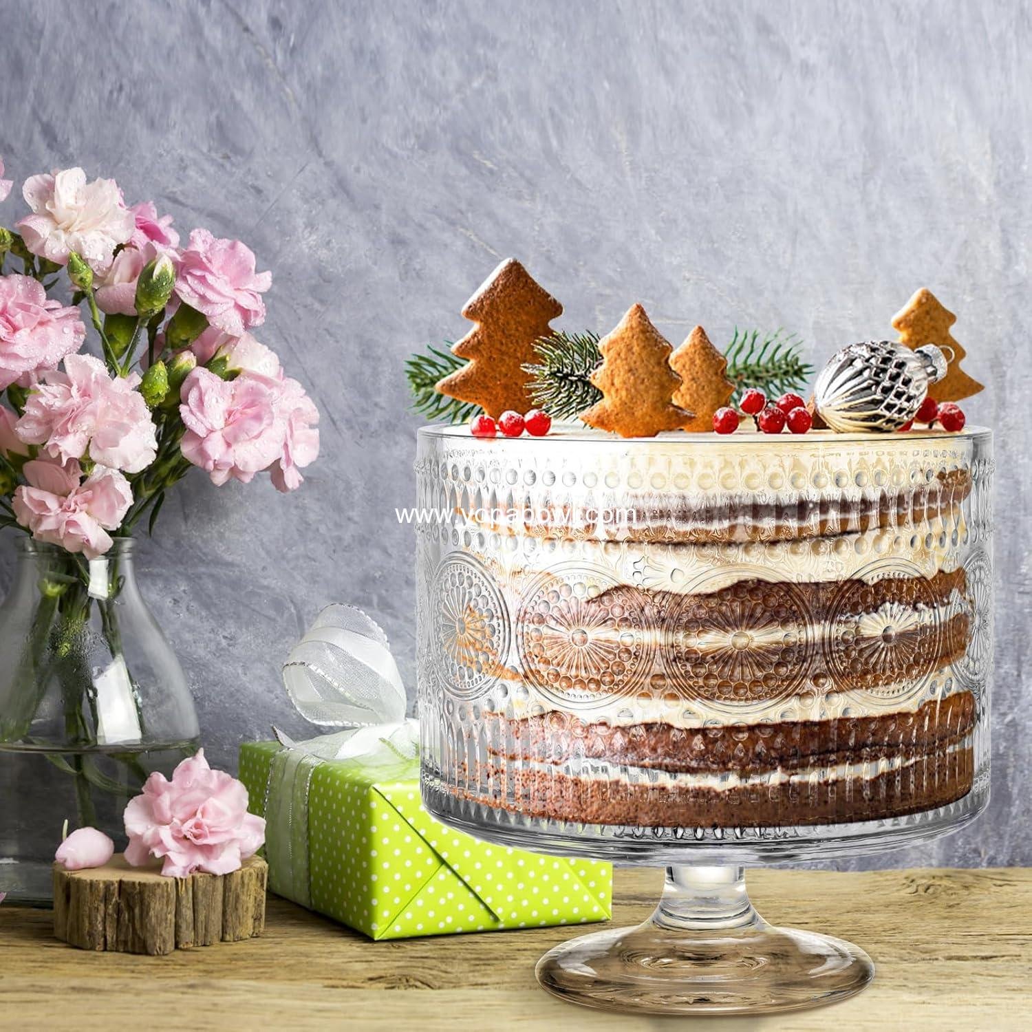 Wholesale Glass Trifle Bowl with Pedestal, 3.43qt Footed Dessert Stand, Vintage Centerpiece for Layered Cakes, Fruits, Salad (Sunflower Pattern) Factory Wholesale Glass Trifle Bowl with Pedestal, 3.43qt Footed Dessert Stand, Vintage Centerpiece for Layered Cakes, Fruits, Salad (Sunflower Pattern) Factory