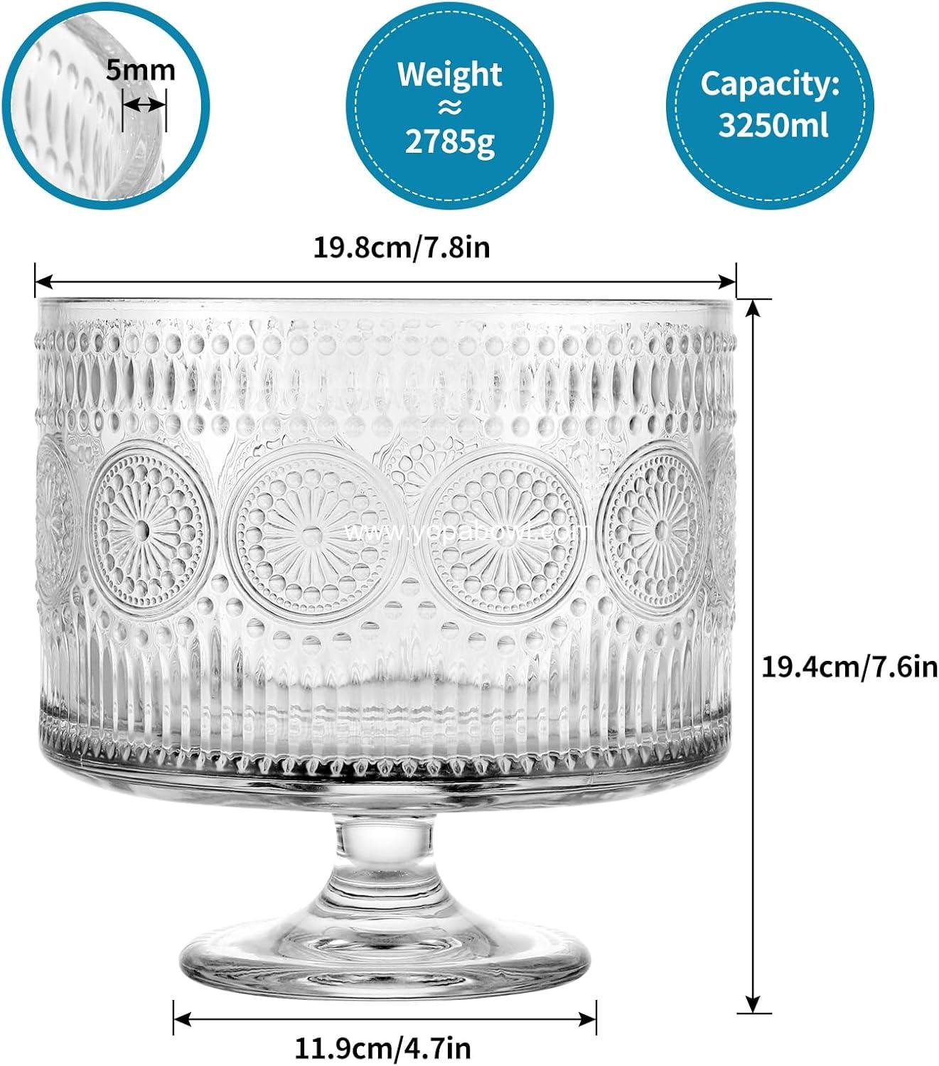 Wholesale Glass Trifle Bowl with Pedestal, 3.43qt Footed Dessert Stand, Vintage Centerpiece for Layered Cakes, Fruits, Salad (Sunflower Pattern) Factory Wholesale Glass Trifle Bowl with Pedestal, 3.43qt Footed Dessert Stand, Vintage Centerpiece for Layered Cakes, Fruits, Salad (Sunflower Pattern) Factory