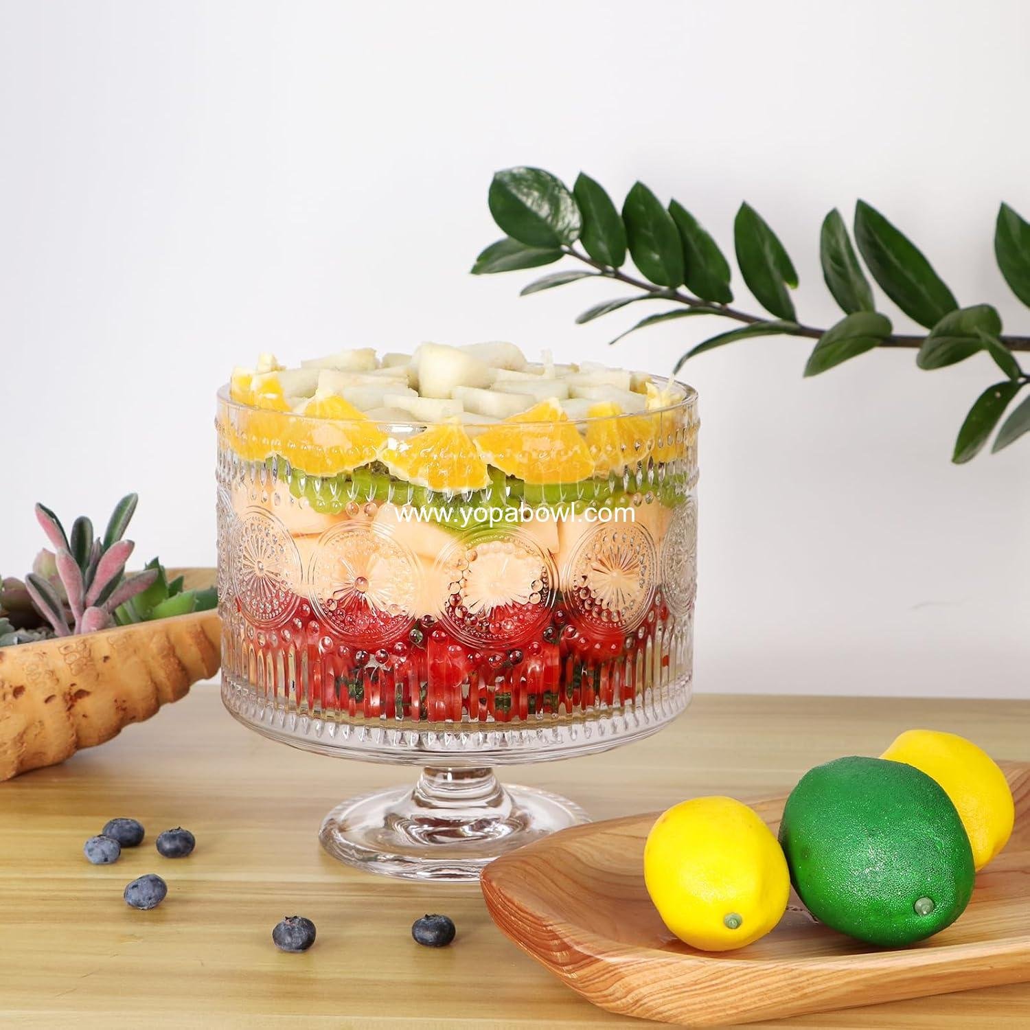 Wholesale Glass Trifle Bowl with Pedestal, 3.43qt Footed Dessert Stand, Vintage Centerpiece for Layered Cakes, Fruits, Salad (Sunflower Pattern) Factory Wholesale Glass Trifle Bowl with Pedestal, 3.43qt Footed Dessert Stand, Vintage Centerpiece for Layered Cakes, Fruits, Salad (Sunflower Pattern) Factory