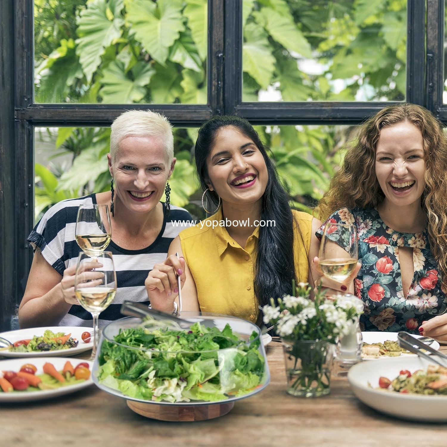 Wholesale Extra Large Glass Salad Bowl Set - Party Bowls with Acacia Wood Base and Serving Utensils - Elegant and Practical Kitchen Essential Factory