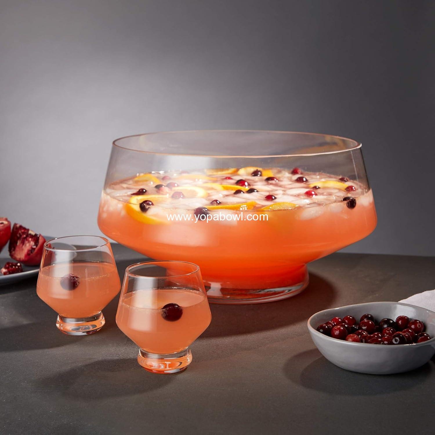 Wholesale Footed Glass Punch Bowl, Heavy Base 2.5 Gallon Large Bowl with Angled Design, Perfect for Cocktails and Functional Centerpiece, Clear, Factory