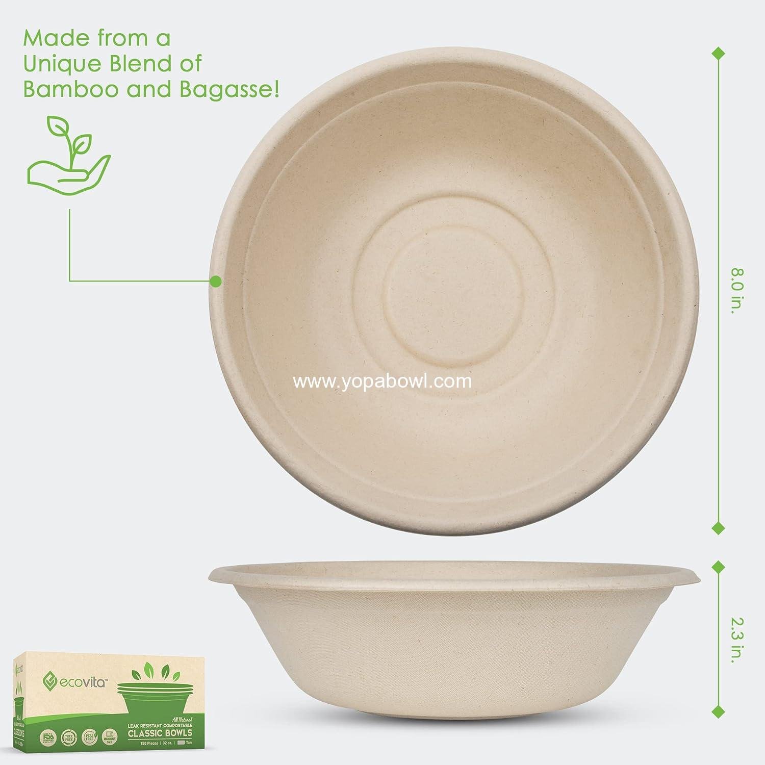 Wholesale 100% Compostable Paper Bowls [32 oz] – 150 Eco-Friendly Disposable Bowls, Sturdy Tree-Free, Liquid and Heat Resistant Alternative to Plastic or Paper Bowls Factory