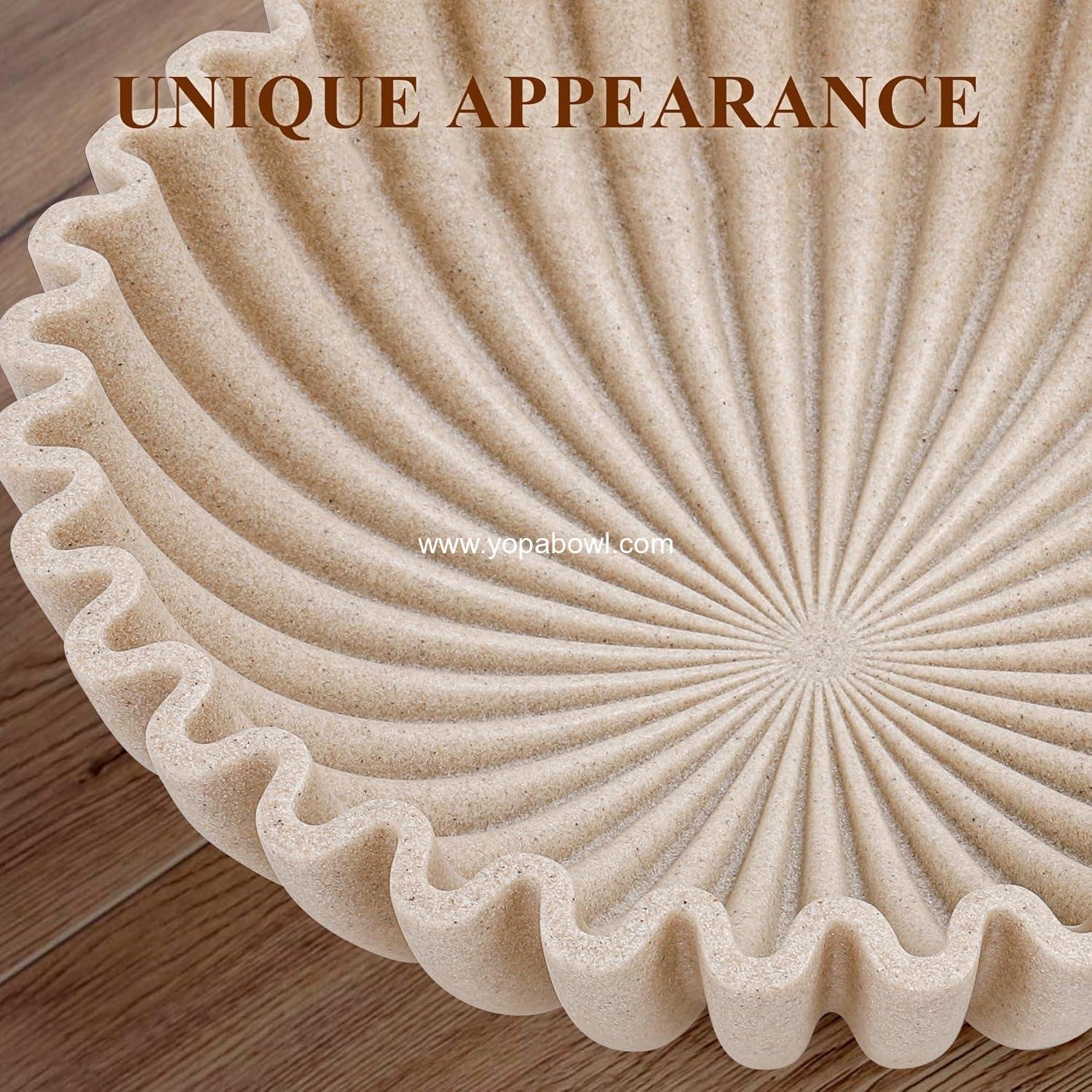 Wholesale Modern Decorative Bowl, Handcrafted Fruit Bowl for Kitchen Counter, Stylish Ruffle Decor and Key Bowl for Entry Table, Artificial Stone Beige, Factory