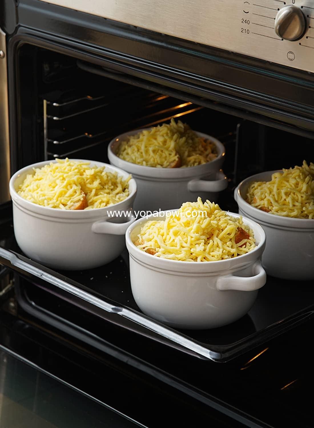 OEM 28 oz Soup Bowls With Handles, 5.5 inch Ceramic Crocks for Chili, Beef Stew, Cereal, Oven Safe, Microwave Dishwasher Safe, Set of 4, White Factory OEM 28 oz Soup Bowls With Handles, 5.5 inch Ceramic Crocks for Chili, Beef Stew, Cereal, Oven Safe, Microwave Dishwasher Safe, Set of 4, White Factory