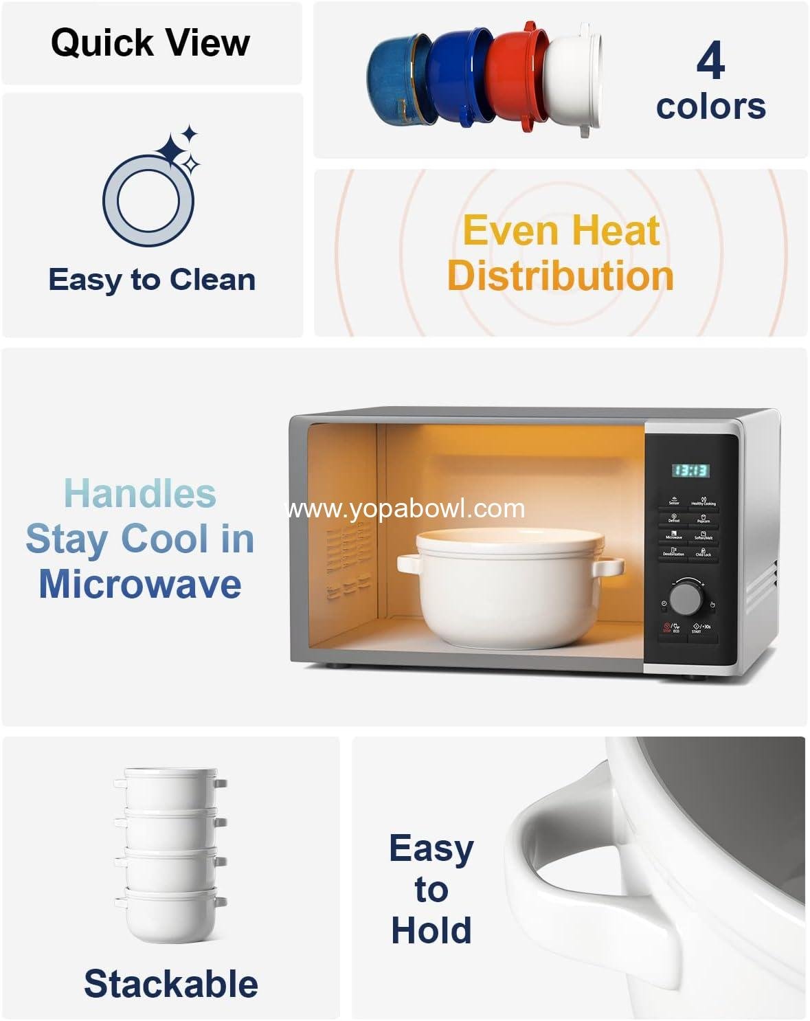 OEM 28 oz Soup Bowls With Handles, 5.5 inch Ceramic Crocks for Chili, Beef Stew, Cereal, Oven Safe, Microwave Dishwasher Safe, Set of 4, White Factory OEM 28 oz Soup Bowls With Handles, 5.5 inch Ceramic Crocks for Chili, Beef Stew, Cereal, Oven Safe, Microwave Dishwasher Safe, Set of 4, White Factory