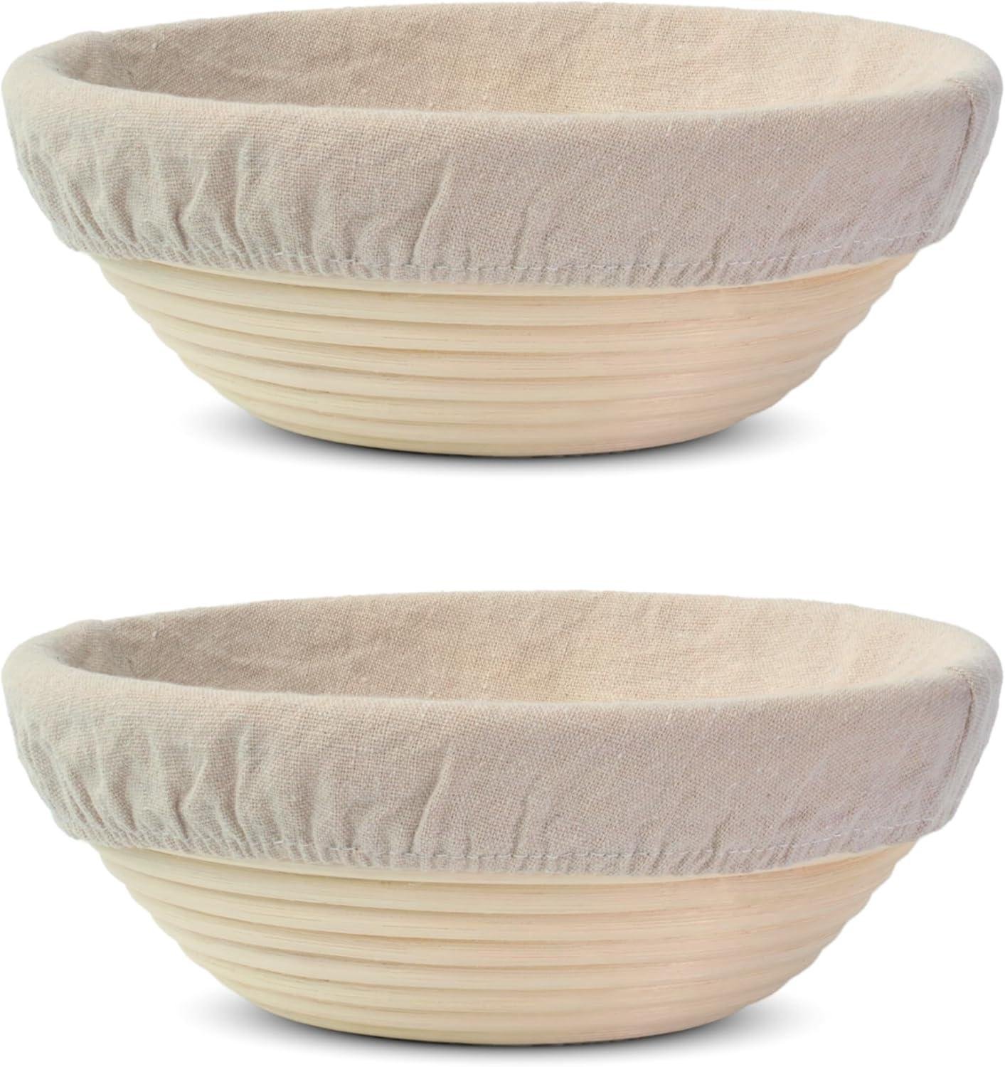 Banneton Bread Proofing Basket Set of 2, 9" Round Sourdough Banneton Baskets with Linen Liners, Premium Handmade Natural Indonesian Rattan, Bread Bowls for Rising and Baking