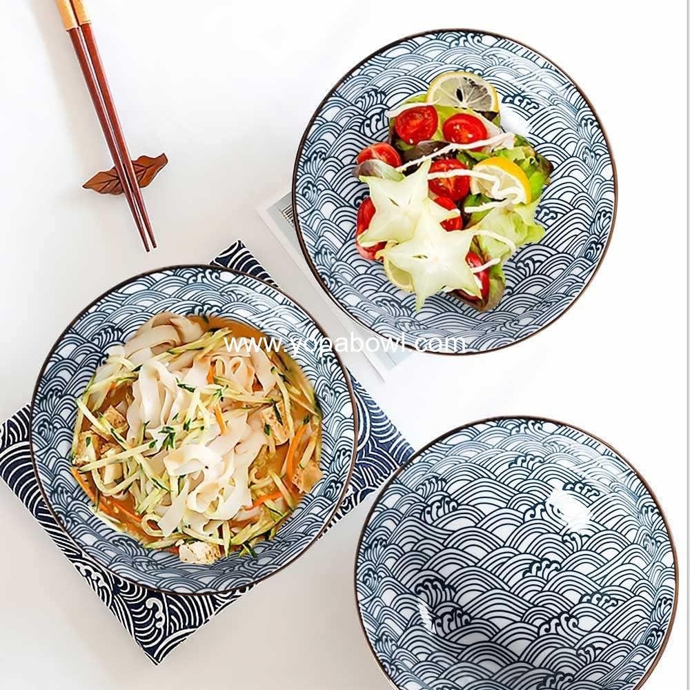 Wholesale 60 oz Large Pho Bowls Set, 8-inch Porcelain Ramen Bowls with Wave Pattern, Set of 3, Factory Wholesale 60 oz Large Pho Bowls Set, 8-inch Porcelain Ramen Bowls with Wave Pattern, Set of 3, Factory