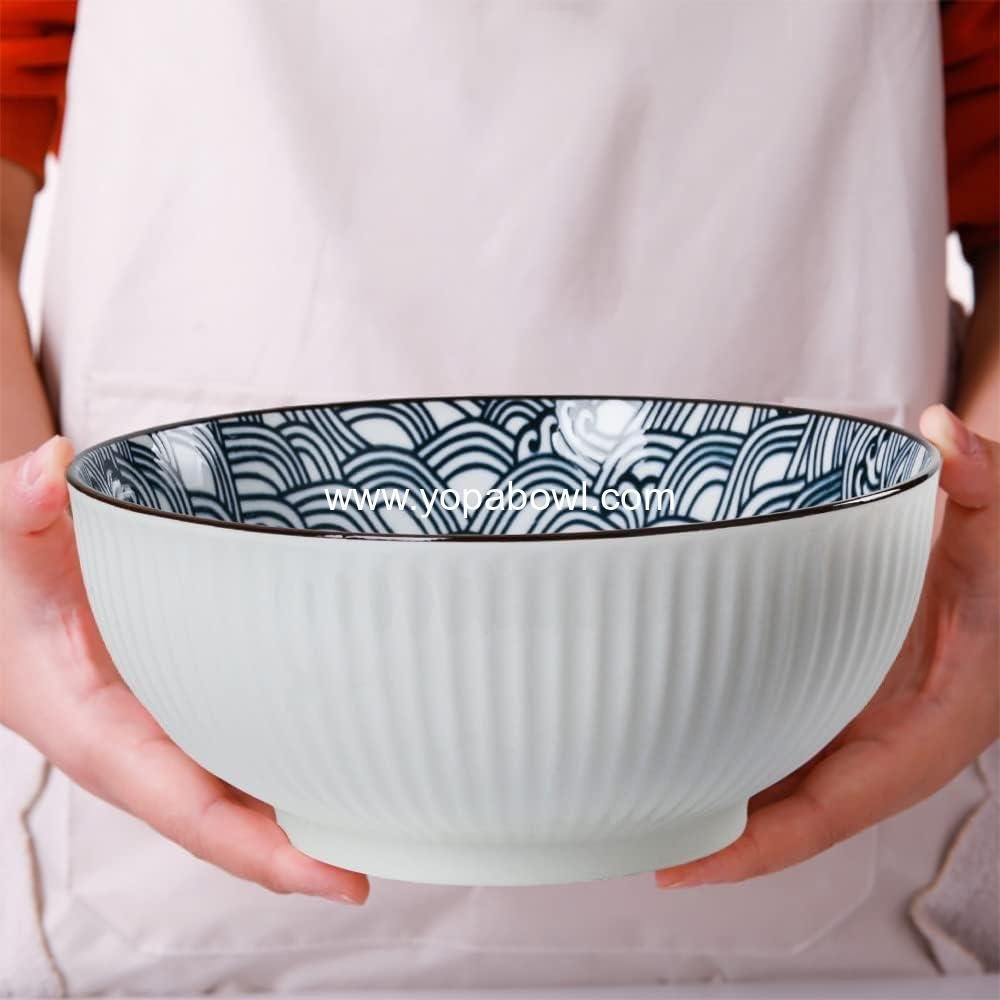 Wholesale 60 oz Large Pho Bowls Set, 8-inch Porcelain Ramen Bowls with Wave Pattern, Set of 3, Factory Wholesale 60 oz Large Pho Bowls Set, 8-inch Porcelain Ramen Bowls with Wave Pattern, Set of 3, Factory