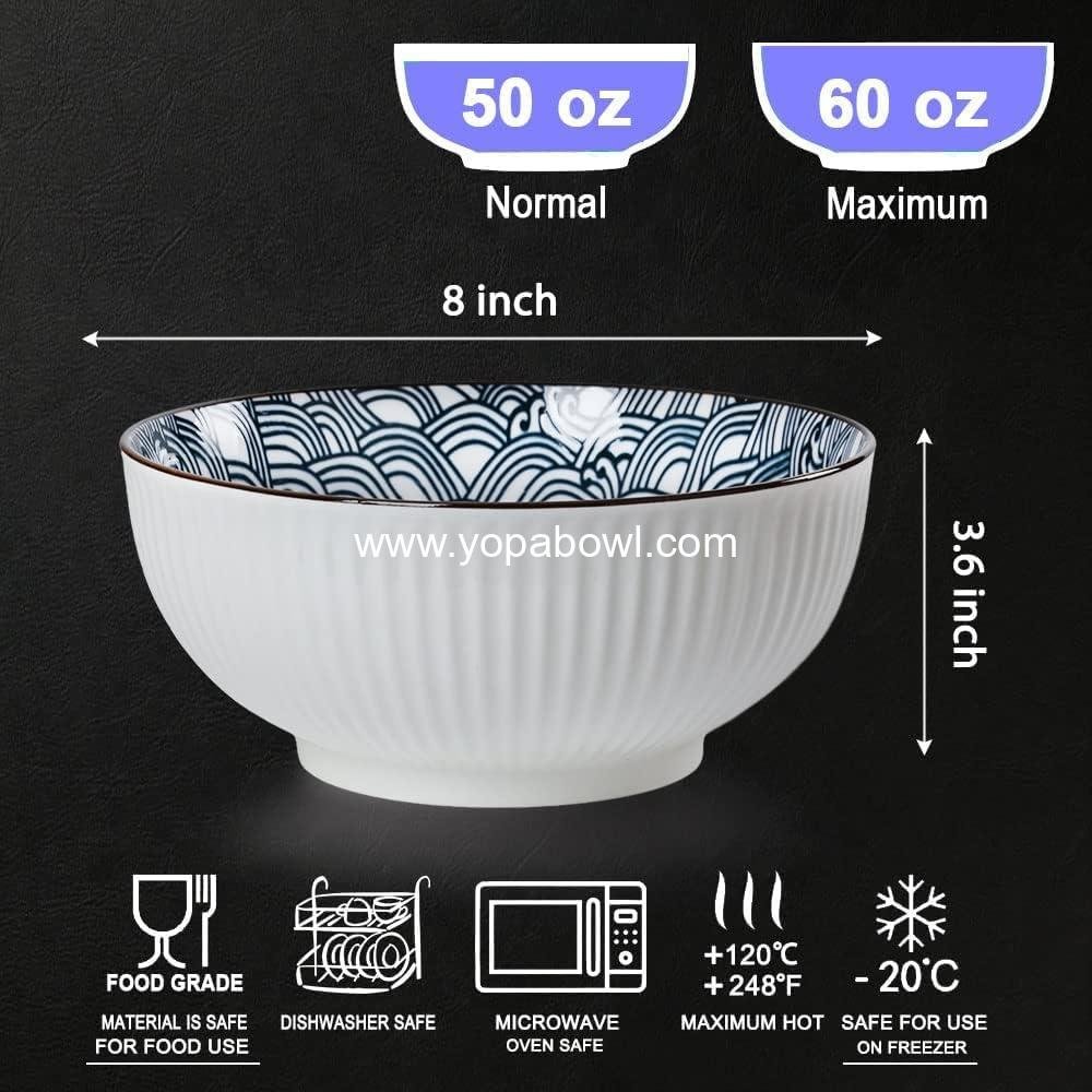 Wholesale 60 oz Large Pho Bowls Set, 8-inch Porcelain Ramen Bowls with Wave Pattern, Set of 3, Factory Wholesale 60 oz Large Pho Bowls Set, 8-inch Porcelain Ramen Bowls with Wave Pattern, Set of 3, Factory