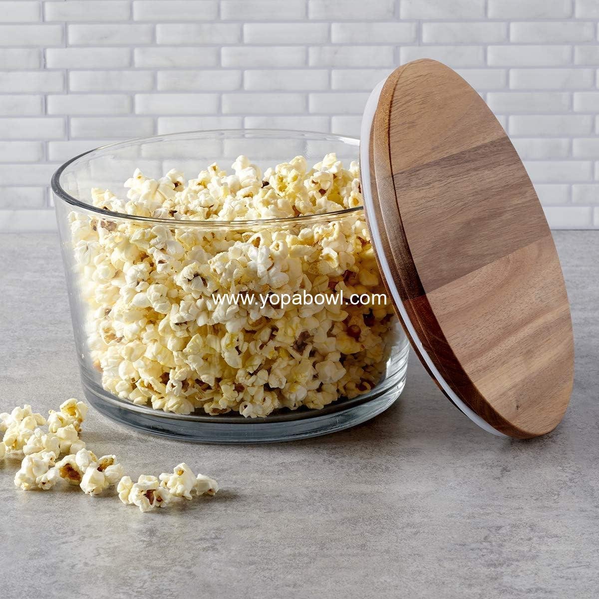 Wholesale Glass Trifle Bowl with Lid, 104 oz Salad Bowl and Acacia Wood Lid - Factory