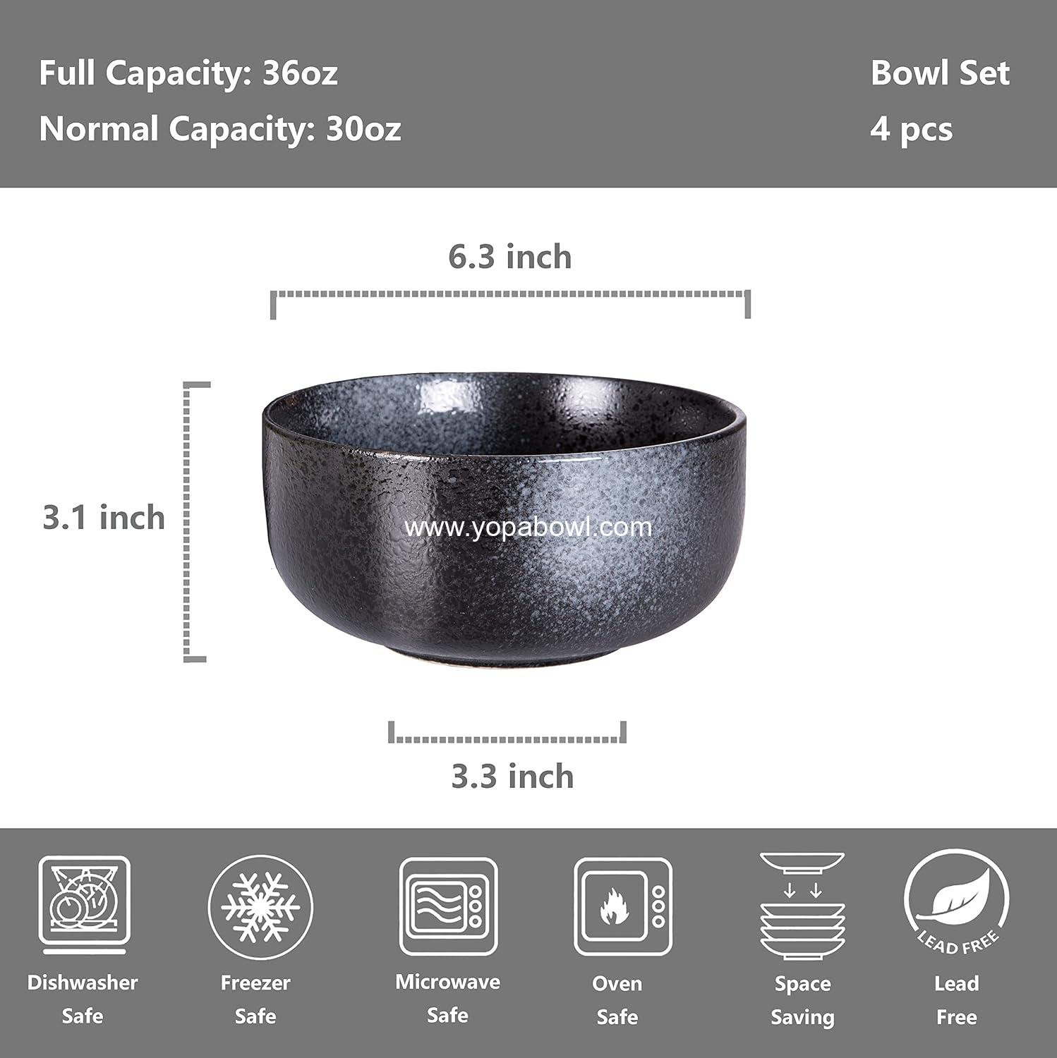 Wholesale 36 Ounce Ceramic Soup Bowls Set - Large Capacity Kitchen Bowls for Cereal, Noodles, Soup, and Breakfast, Microwave and Dishwasher Safe, Set of 4, Black and Grey, Factory