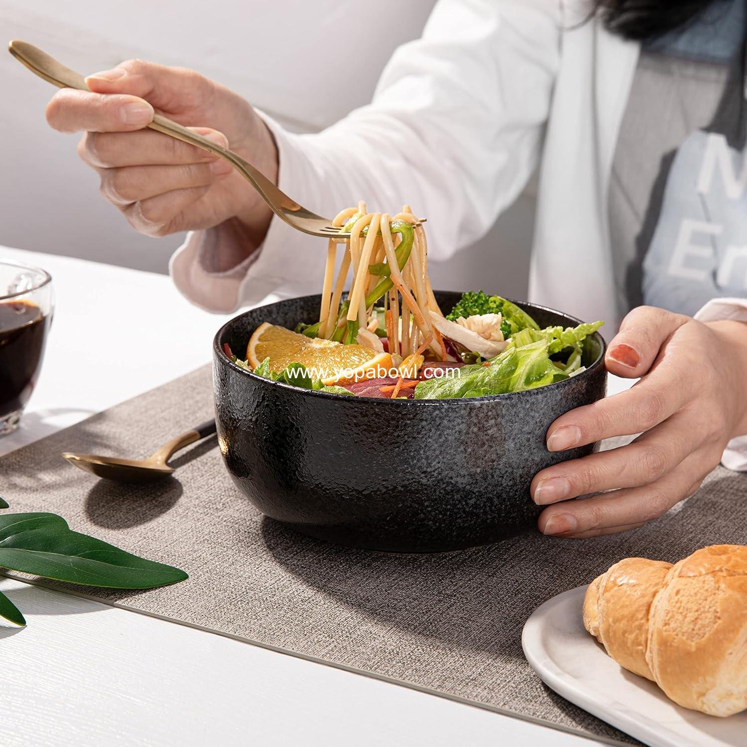 Wholesale 36 Ounce Ceramic Soup Bowls Set - Large Capacity Kitchen Bowls for Cereal, Noodles, Soup, and Breakfast, Microwave and Dishwasher Safe, Set of 4, Black and Grey, Factory