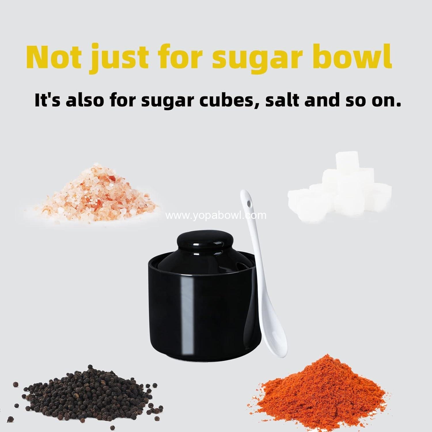 Wholesale Ceramic Sugar Bowl with Lid and Spoon, 8oz Porcelain Seasoning Salt Bowl (Black) - Factory