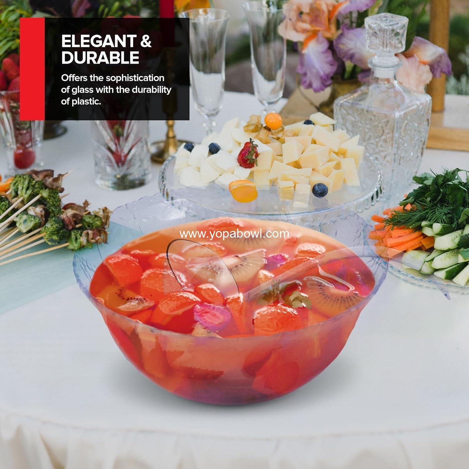Wholesale Premium Plastic Punch Bowl with Ladle - Fancy Disposable Bowl for Parties, Holidays, Schools, Halloween and More - Large Glass-Like Appearance Set - Factory