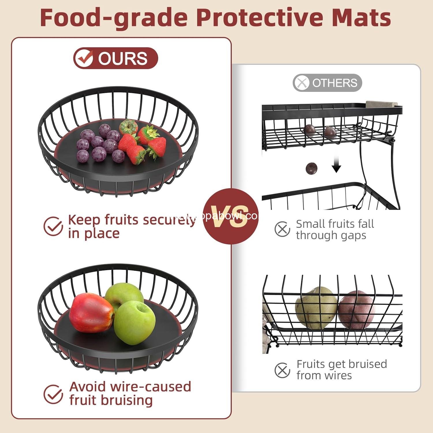 Wholesale 2 Tier Large Fruit Basket with 2 Banana Hangers, Stackable Metal Fruit Bowl for Kitchen Counter - Black, Factory Wholesale 2 Tier Large Fruit Basket with 2 Banana Hangers, Stackable Metal Fruit Bowl for Kitchen Counter - Black, Factory