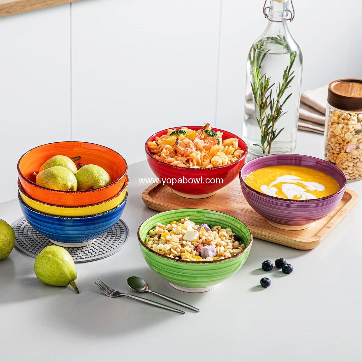 Wholesale 6 Inch Colorful Cereal Soup Bowls Set of 6 - 27 Oz Ceramic, Microwave & Dishwasher Safe, Factory Wholesale 6 Inch Colorful Cereal Soup Bowls Set of 6 - 27 Oz Ceramic, Microwave & Dishwasher Safe, Factory