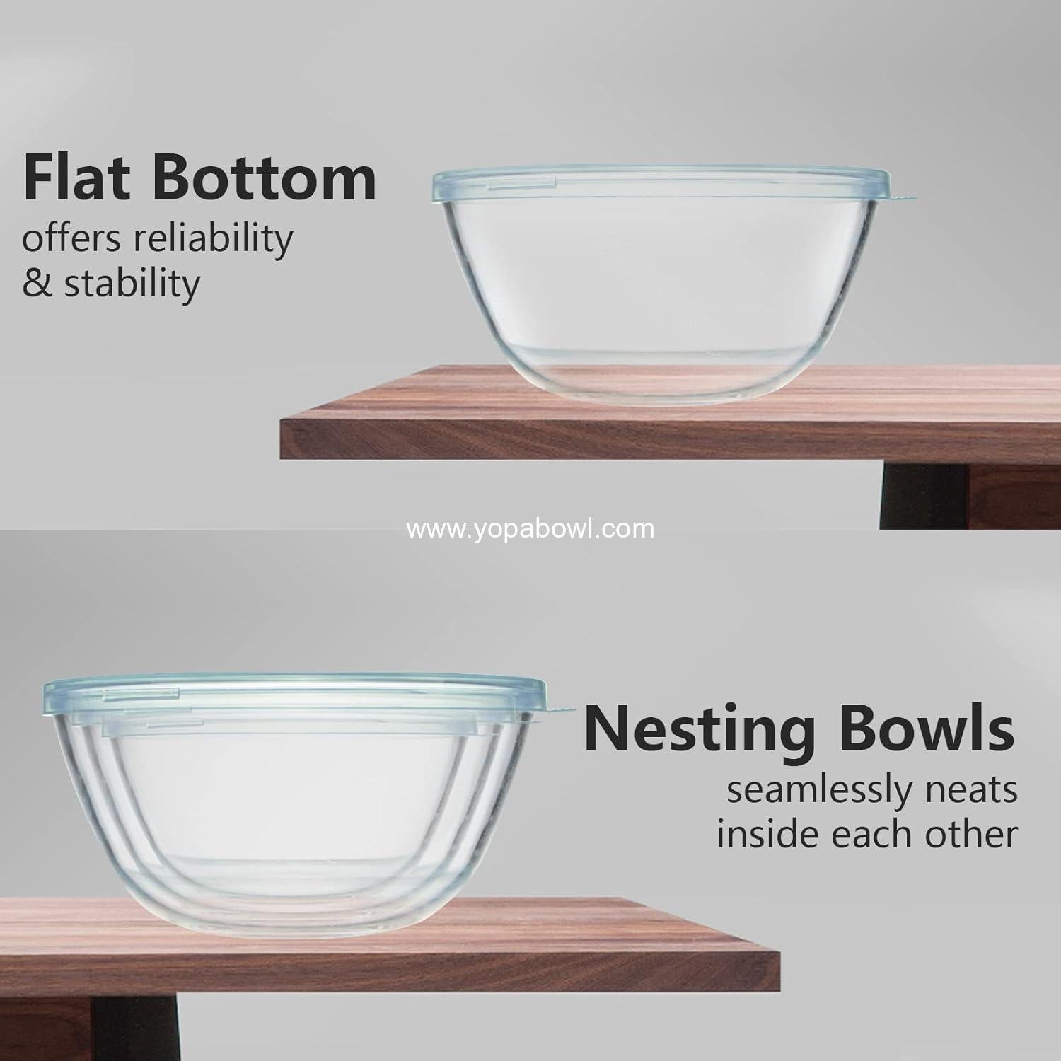 Wholesale Glass Mixing Bowls Set with Lids (4.5QT, 2.7QT, 1.1QT) - Large Salad Bowls, Space-Saving Nesting Storage for Cooking, Baking, Prepping, Dishwasher Safe - Factory Wholesale Glass Mixing Bowls Set with Lids (4.5QT, 2.7QT, 1.1QT) - Large Salad Bowls, Space-Saving Nesting Storage for Cooking, Baking, Prepping, Dishwasher Safe - Factory