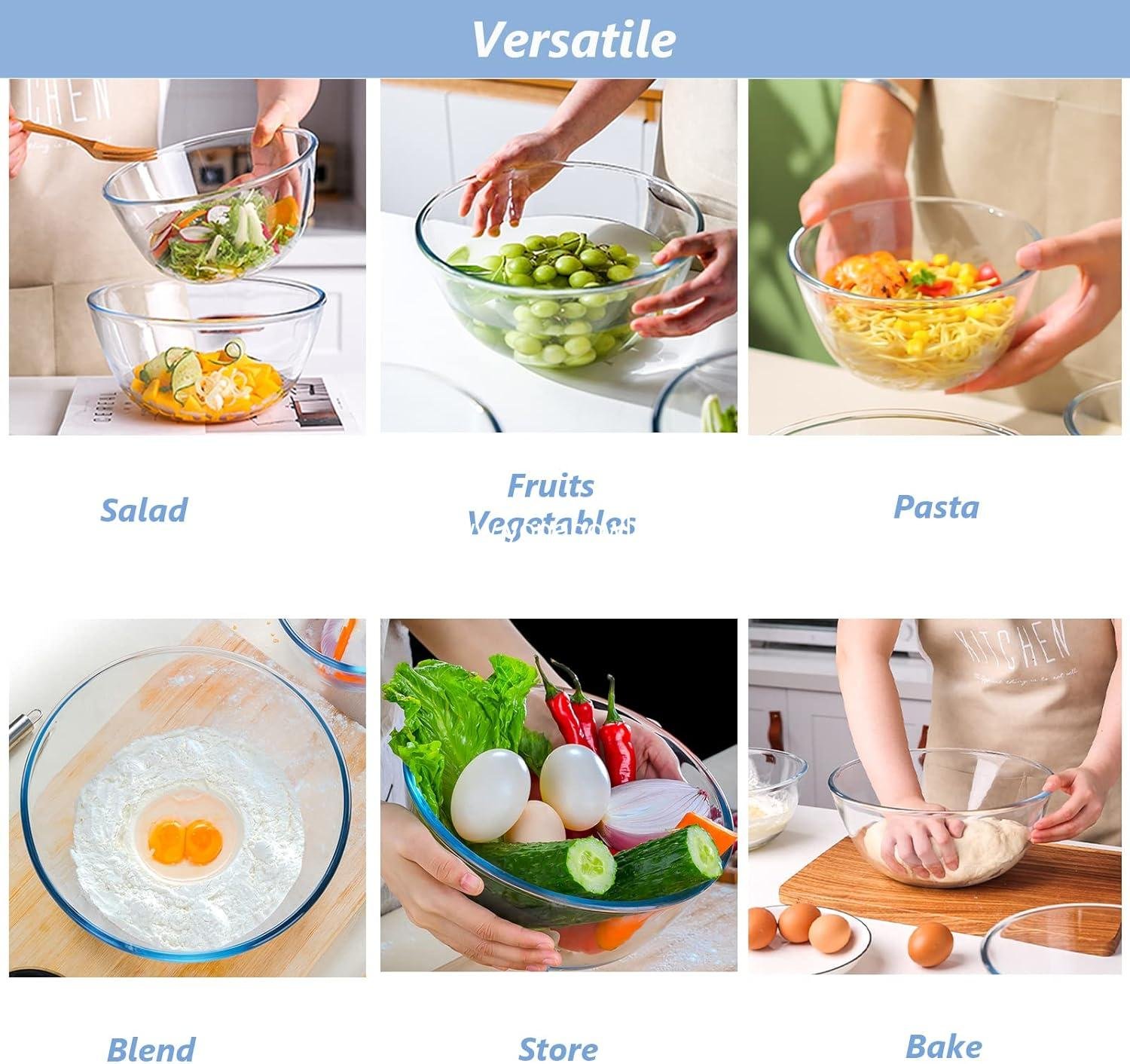 Wholesale Glass Mixing Bowls Set with Lids (4.5QT, 2.7QT, 1.1QT) - Large Salad Bowls, Space-Saving Nesting Storage for Cooking, Baking, Prepping, Dishwasher Safe - Factory Wholesale Glass Mixing Bowls Set with Lids (4.5QT, 2.7QT, 1.1QT) - Large Salad Bowls, Space-Saving Nesting Storage for Cooking, Baking, Prepping, Dishwasher Safe - Factory