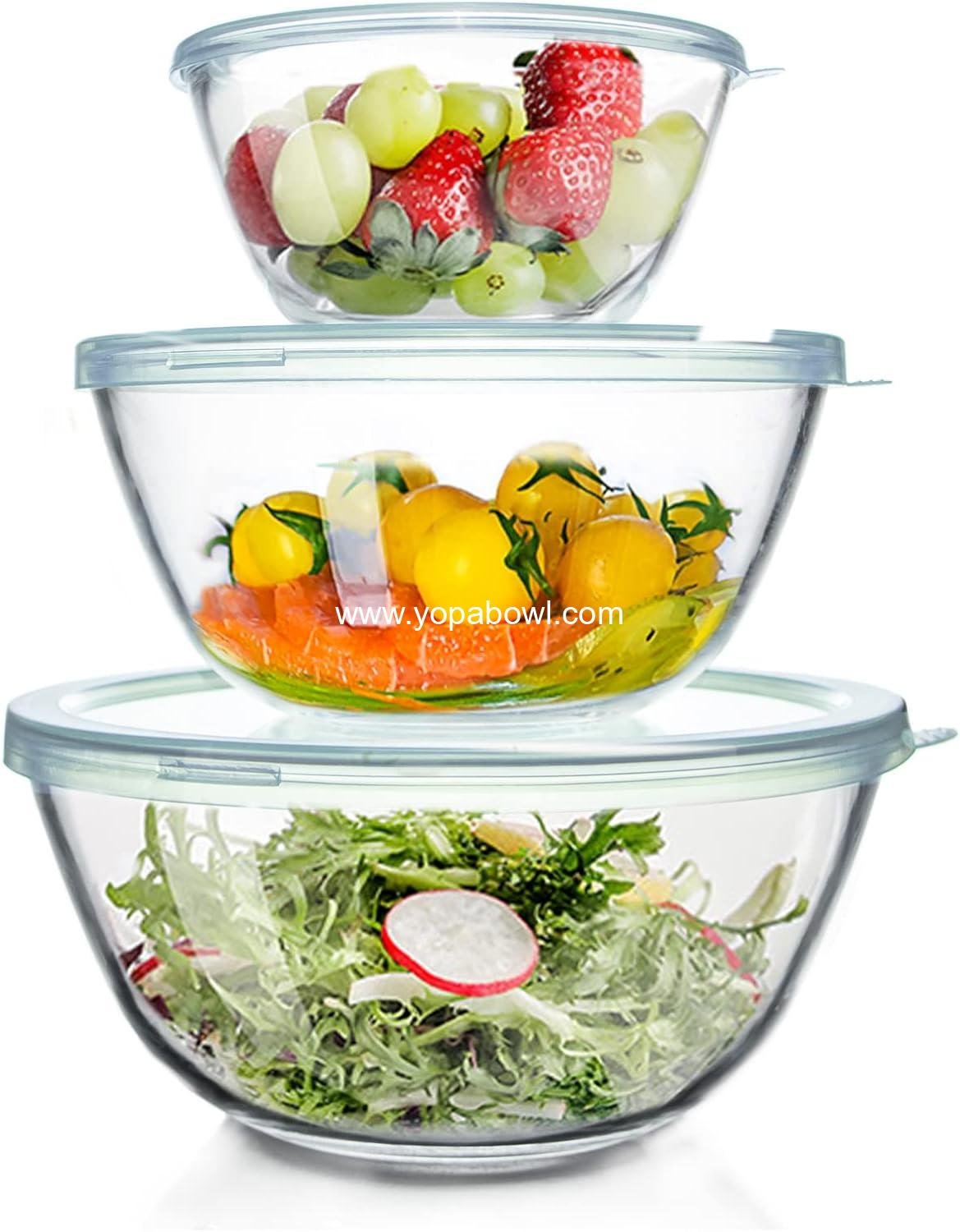 Wholesale Glass Mixing Bowls Set with Lids (4.5QT, 2.7QT, 1.1QT) - Large Salad Bowls, Space-Saving Nesting Storage for Cooking, Baking, Prepping, Dishwasher Safe - Factory Wholesale Glass Mixing Bowls Set with Lids (4.5QT, 2.7QT, 1.1QT) - Large Salad Bowls, Space-Saving Nesting Storage for Cooking, Baking, Prepping, Dishwasher Safe - Factory