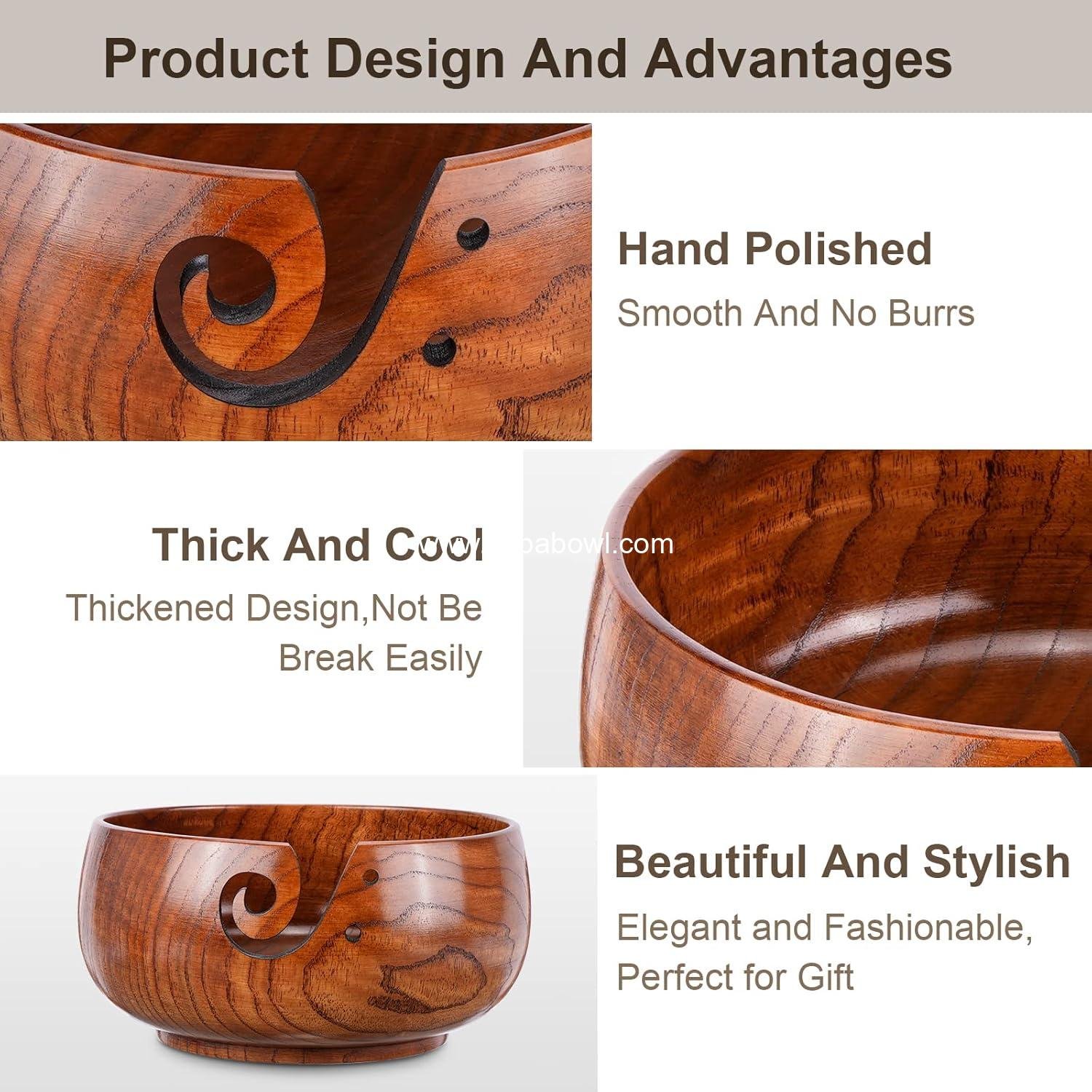 Wholesale Wooden Yarn Bowl, Knitting Storage with Holes to Prevent Slipping, Ideal for Crocheting and Knitting, 6