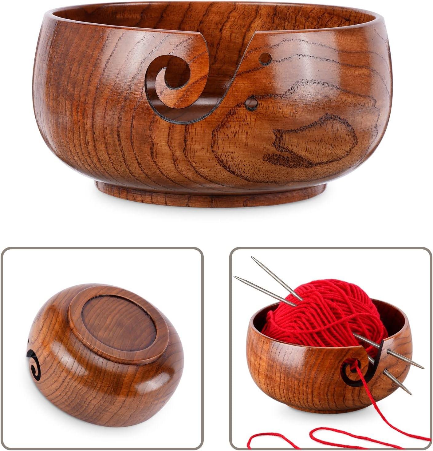 Wholesale Wooden Yarn Bowl, Knitting Storage with Holes to Prevent Slipping, Ideal for Crocheting and Knitting, 6