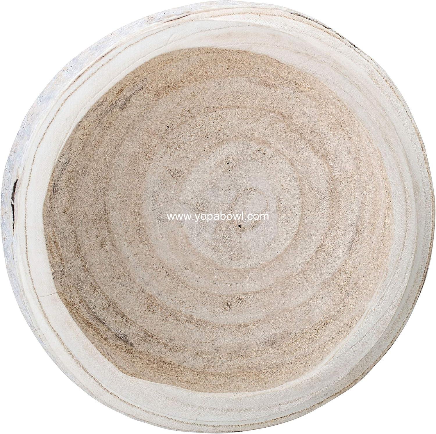 Wholesale Hand-Carved Paulownia Wood Bowl, Whitewashed, 10.5