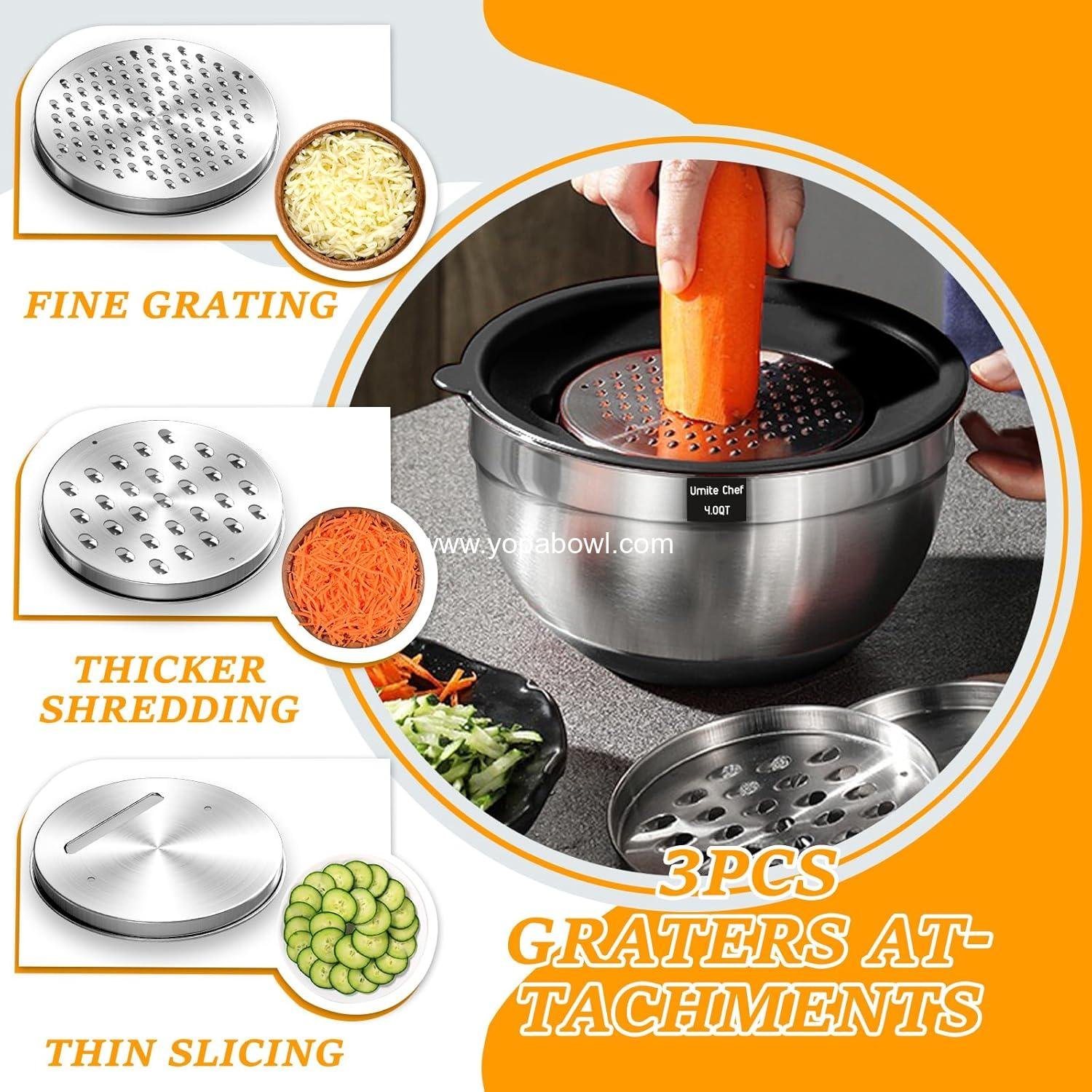 OEM 26-Piece Stainless Steel Mixing Bowls Set with Airtight Lids, 3 Grater Attachments, Non-Slip Bottoms, Sizes 1QT, 2.5QT, 4QT, 7QT - Ideal for Mixing and Serving, Factory