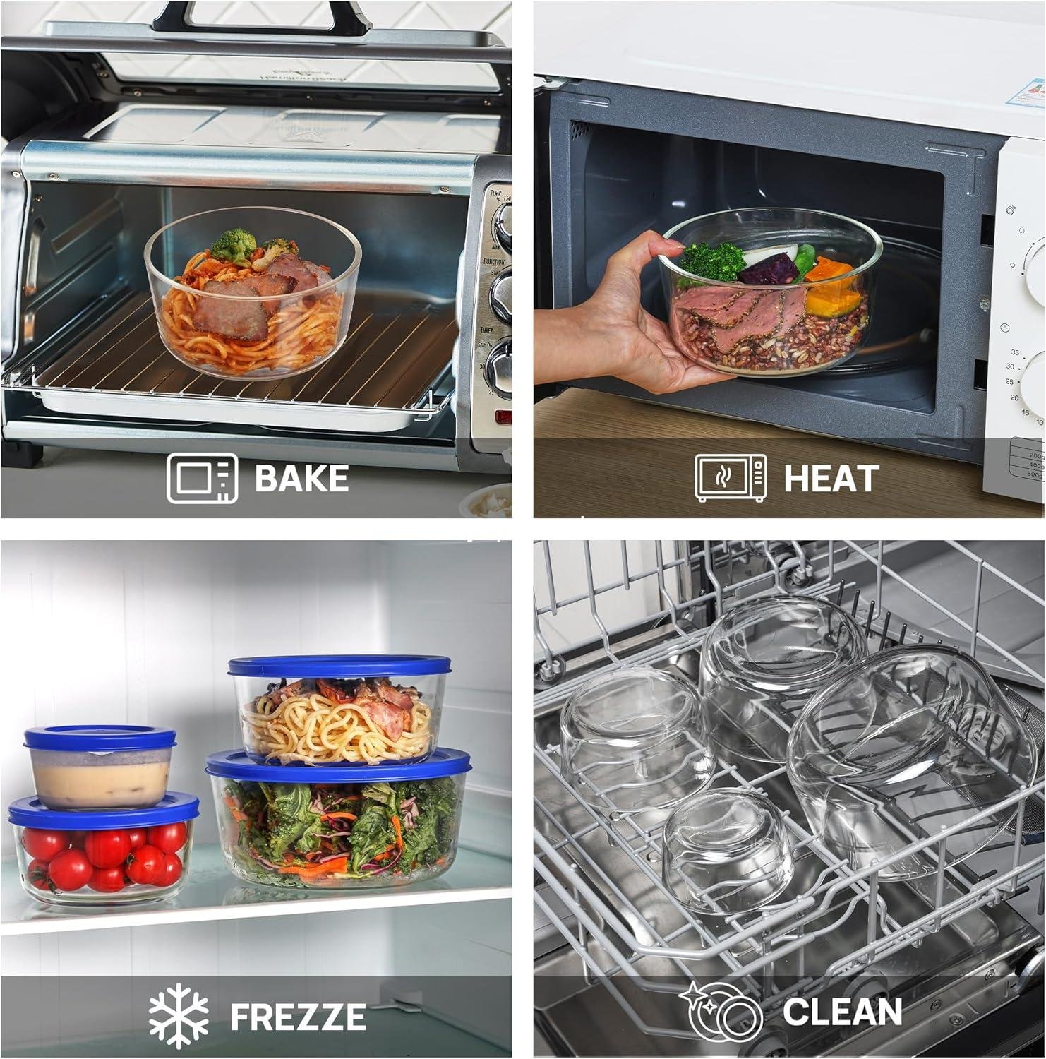 Wholesale 4 Pack Glass Bowls with Lids (1, 2, 4, 7 Cup) Food Storage Containers for Meal Prep, Leftovers, and Lunch, Microwave, Dishwasher & Freezer Safe - Factory