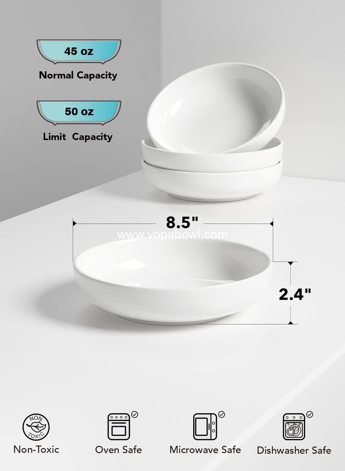 OEM 45 oz Pasta Bowls Set for Soup, Salad, Noodles, and Dinner - 8.5 Inch, Set of 4, Microwave Safe, White Factory
