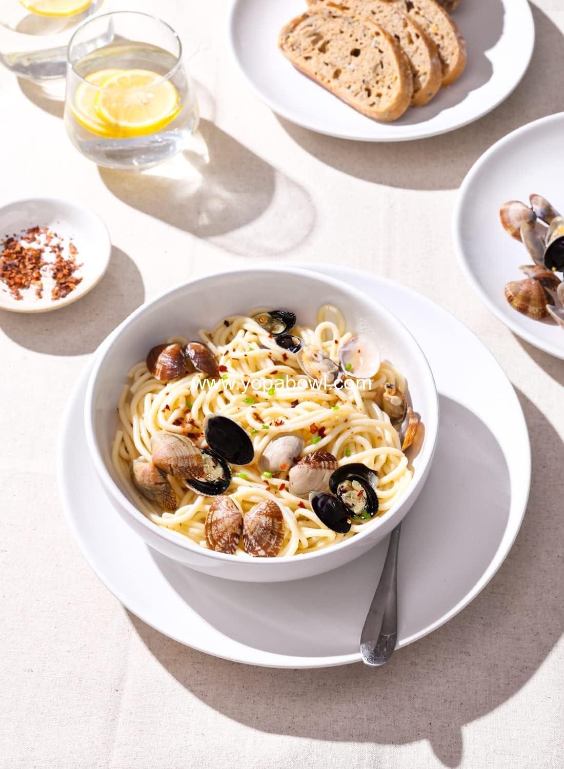 OEM 45 oz Pasta Bowls Set for Soup, Salad, Noodles, and Dinner - 8.5 Inch, Set of 4, Microwave Safe, White Factory