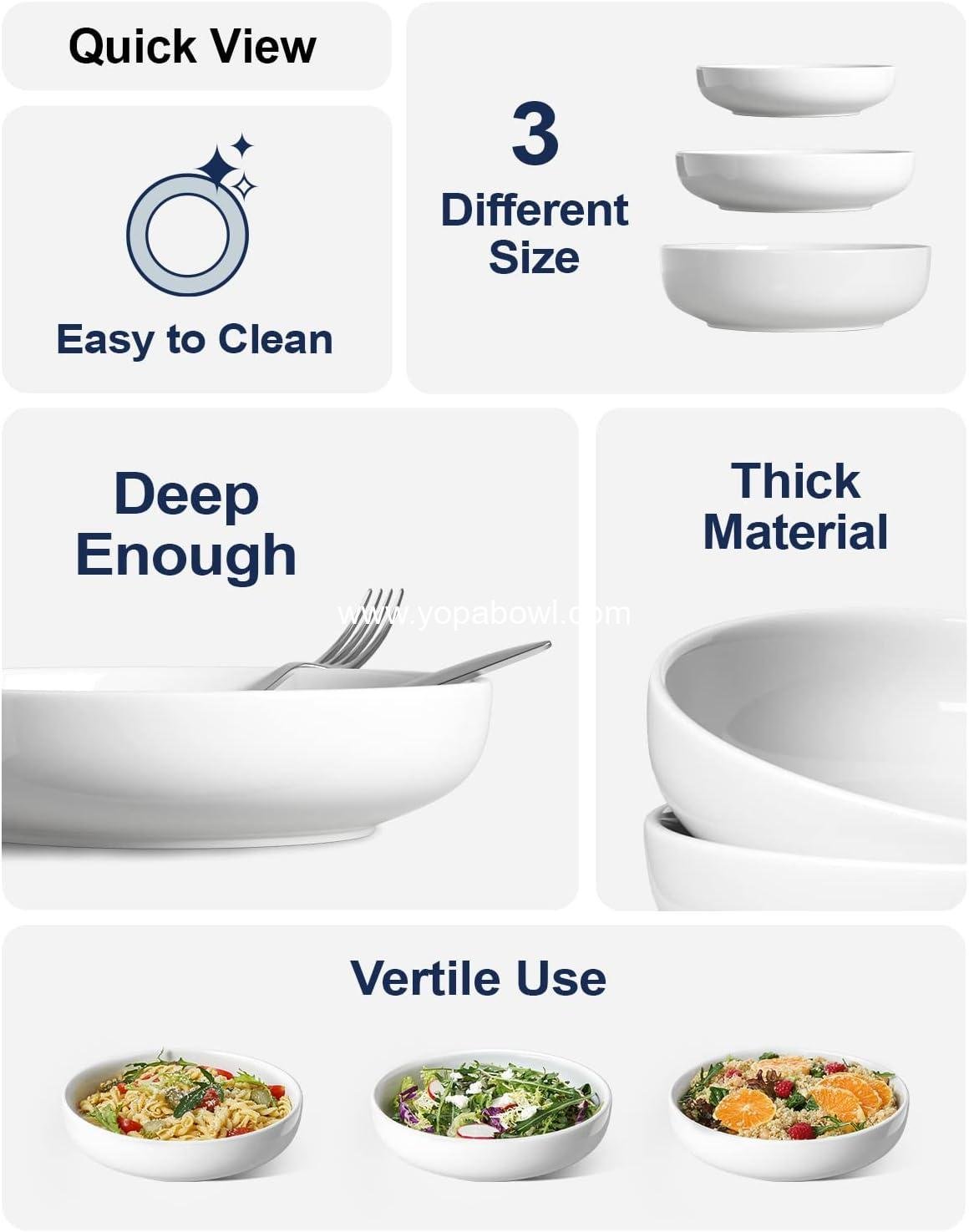 OEM 45 oz Pasta Bowls Set for Soup, Salad, Noodles, and Dinner - 8.5 Inch, Set of 4, Microwave Safe, White Factory