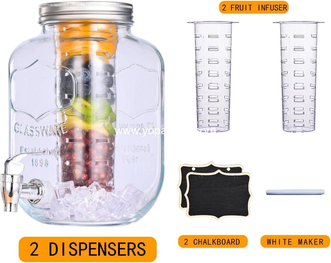 Wholesale 1 Gallon Glass Drink Dispenser Set, 2 Pack Beverage Dispenser with Fruit Infuser, Punch Bowls for Water and Juice, Easy Flow Spigot, Outdoor Use, Manufacturer Wholesale 1 Gallon Glass Drink Dispenser Set, 2 Pack Beverage Dispenser with Fruit Infuser, Punch Bowls for Water and Juice, Easy Flow Spigot, Outdoor Use, Manufacturer