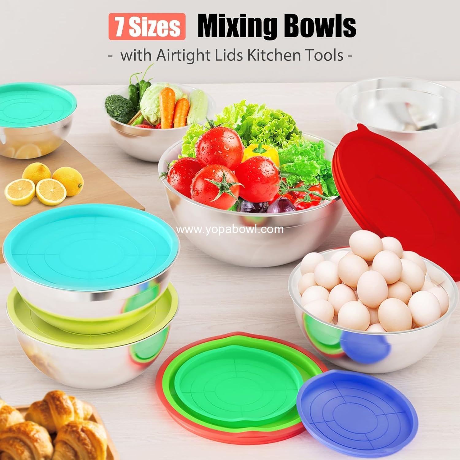 Wholesale Mixing Bowls Set with Lids, 7 PCS Stainless Steel Bowls with 3 Grater Attachments, Sizes 4.5QT, 4QT, 3.5QT, 2.1QT, 1.5QT, 1.1QT, 0.7QT for Kitchen Cooking, Baking & Serving - Factory