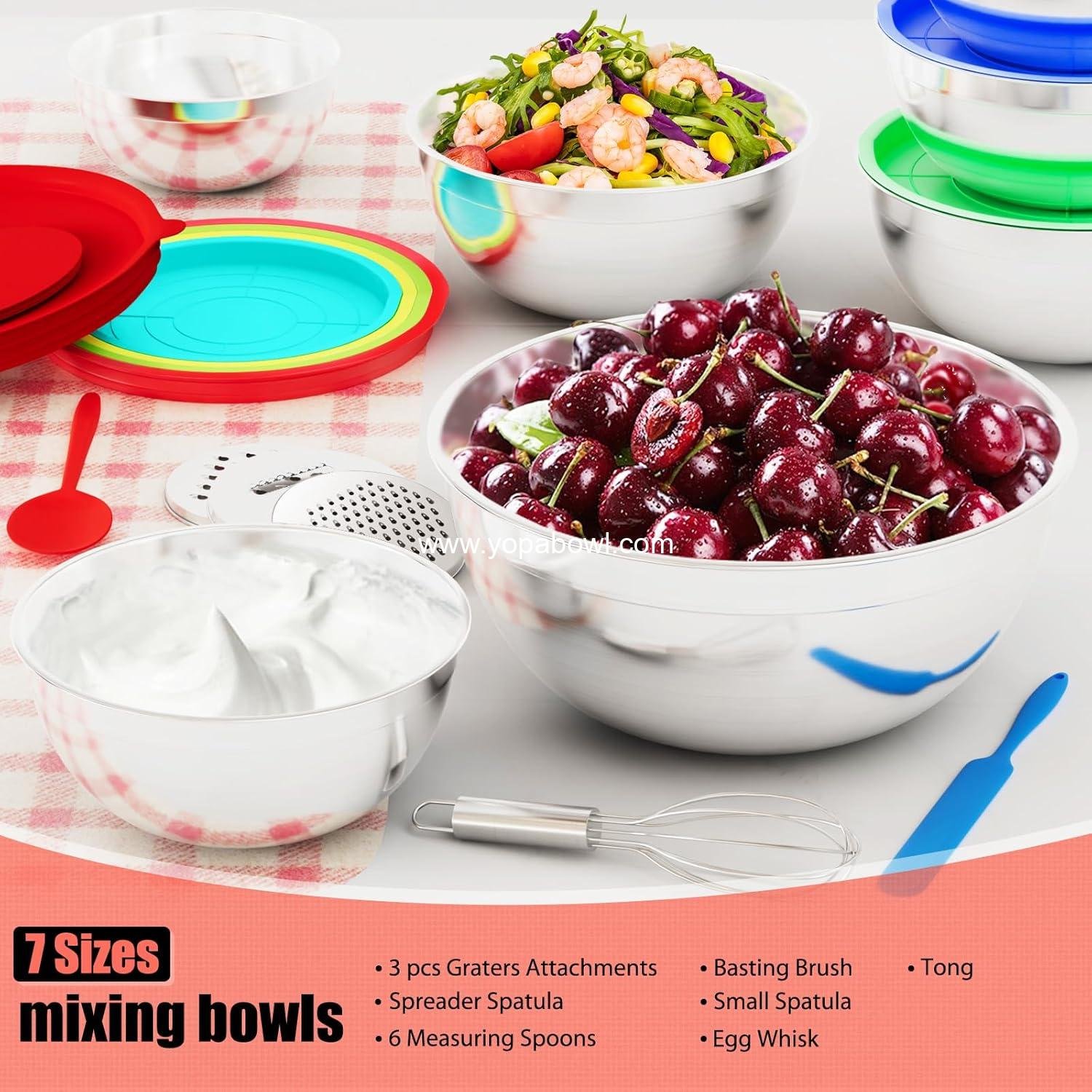 Wholesale Mixing Bowls Set with Lids, 7 PCS Stainless Steel Bowls with 3 Grater Attachments, Sizes 4.5QT, 4QT, 3.5QT, 2.1QT, 1.5QT, 1.1QT, 0.7QT for Kitchen Cooking, Baking & Serving - Factory