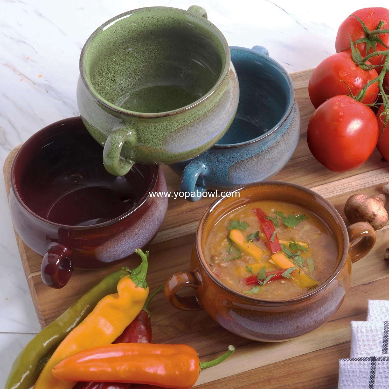 Wholesale Stoneware 24oz Reactive Glaze Soup Crocks Set of 4 - Ideal for soups, stews, casseroles, oven-safe, microwave- and dishwasher-friendly with easy-grip handles for serving. Factory. Wholesale Stoneware 24oz Reactive Glaze Soup Crocks Set of 4 - Ideal for soups, stews, casseroles, oven-safe, microwave- and dishwasher-friendly with easy-grip handles for serving. Factory.