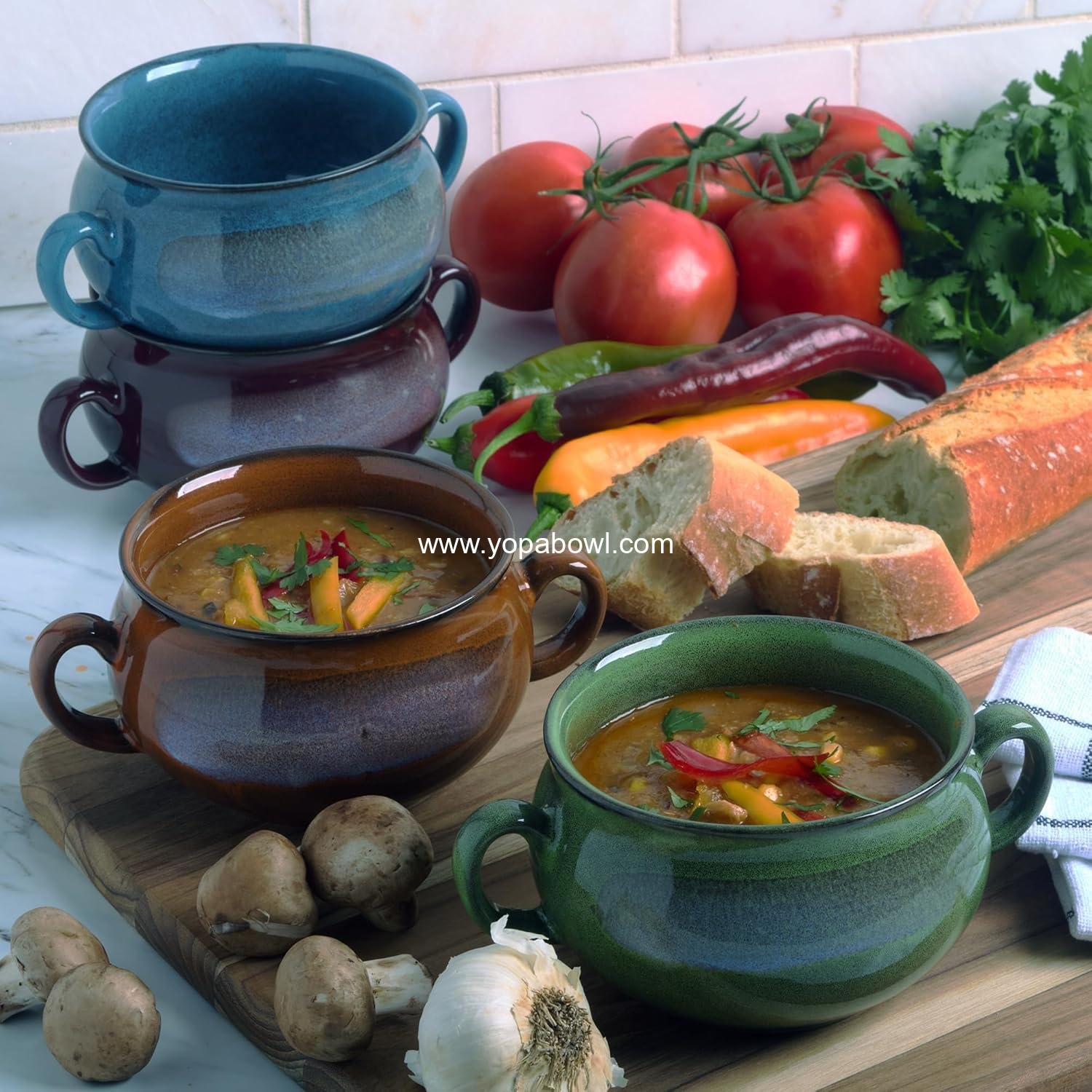 Wholesale Stoneware 24oz Reactive Glaze Soup Crocks Set of 4 - Ideal for soups, stews, casseroles, oven-safe, microwave- and dishwasher-friendly with easy-grip handles for serving. Factory. Wholesale Stoneware 24oz Reactive Glaze Soup Crocks Set of 4 - Ideal for soups, stews, casseroles, oven-safe, microwave- and dishwasher-friendly with easy-grip handles for serving. Factory.